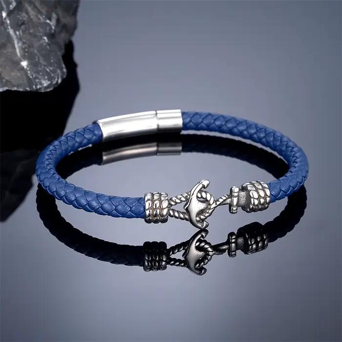 Bracelets d'ancre en cuir tressé noir/rouge/bleu 6mm pour femmes et hommes