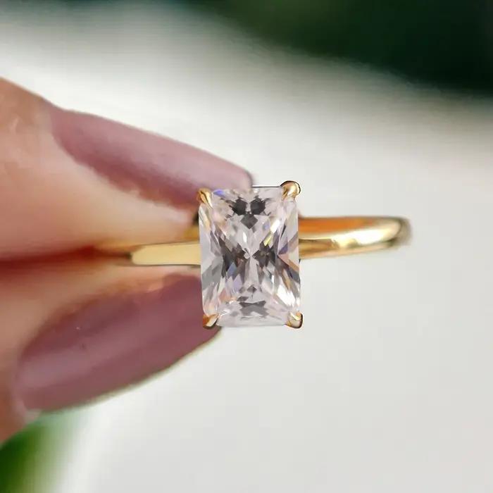 Bague rectangulaire en argent Sterling 925 pour femmes