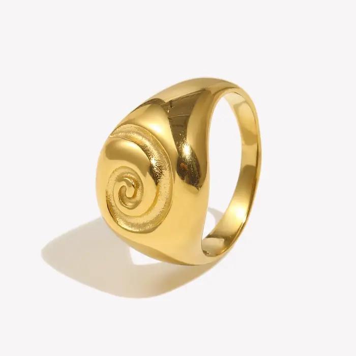 E.B.belle – bague Vortex à visage rond, étanche, plaqué or 18 carats, accessoires couleur argent, bagues en acier inoxydable 316L pour femmes