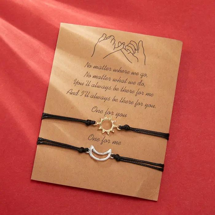 Ensemble de Bracelets soleil lune, Bracelet en corde tissée réglable fait à la main pour Couple, femmes, hommes, filles et garçons, cadeau de saint valentin