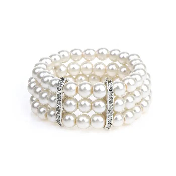 Bracelet élastique en biscuits perlé multicouche pour femme, bracelets de perles simulées, cadeau de