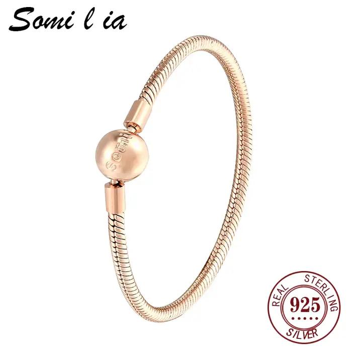 SOMILIA-Bracelet en argent sterling 100% 925 avec perles rondes classiques en forme de serpent pour