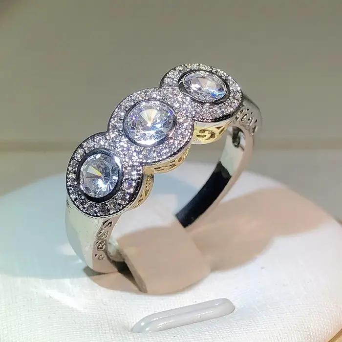 Nouveauté ronde AAAA + Zircon bagues de fiançailles de mariage avec pierre pour les femmes de luxe b