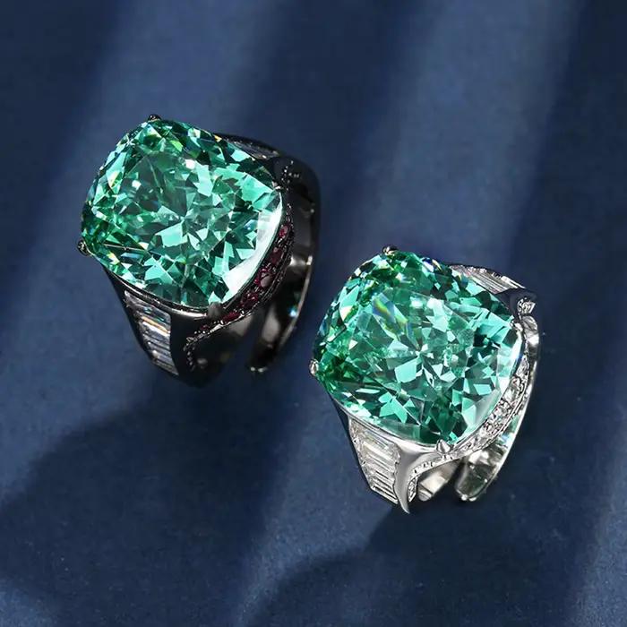 Vinregem – bague ouverte réglable de luxe en tourmaline Paraiba créée en laboratoire, 14x16 MM, cadeau d'anniversaire, bijoux fins, vente en gros