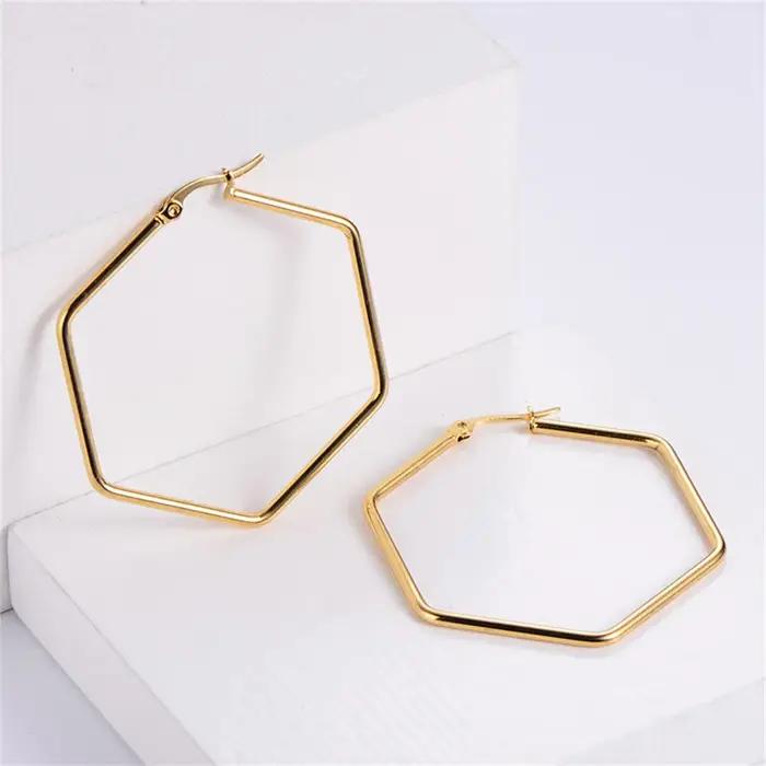 Boucles d'oreilles créoles en forme d'hexagone pour femmes