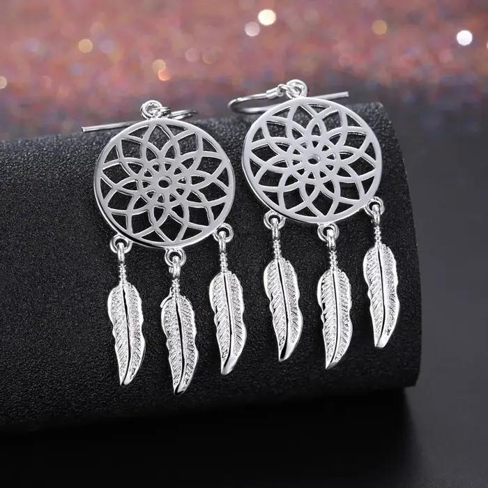 Boucles d'oreilles attrape-rêves en argent Sterling 925 pour femmes