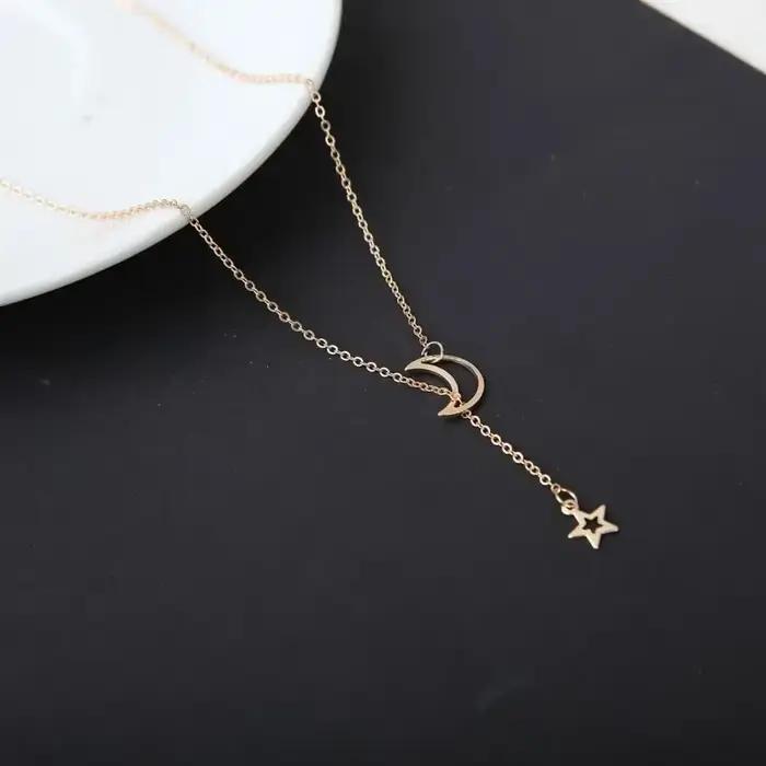SUMENG 2024 nouveau Simple lune étoile pendentif collier Simple couleur or alliage chaîne à breloque