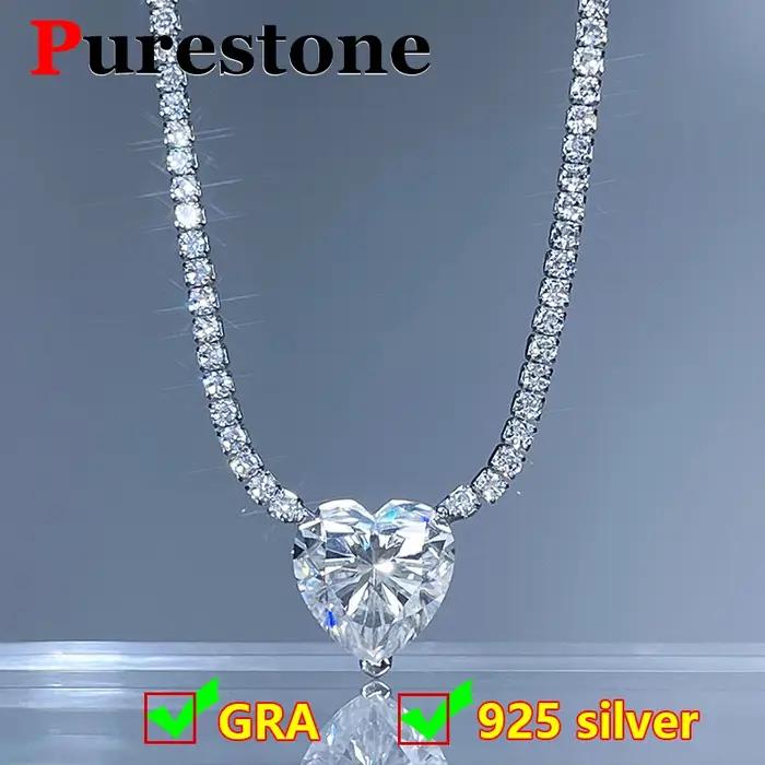 Collier en argent sterling 925 avec pendentif cœur en moissanite 6 carats pour femmes, bijou classique pour anniversaires et autres occasions spéciales