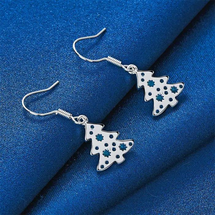 1 paire de boucles d'oreilles arbre de noël en argent sterling 925