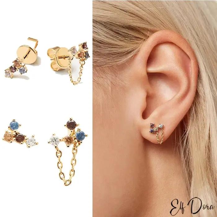 Boucles d'oreilles asymétriques en argent Sterling 925 pour femmes