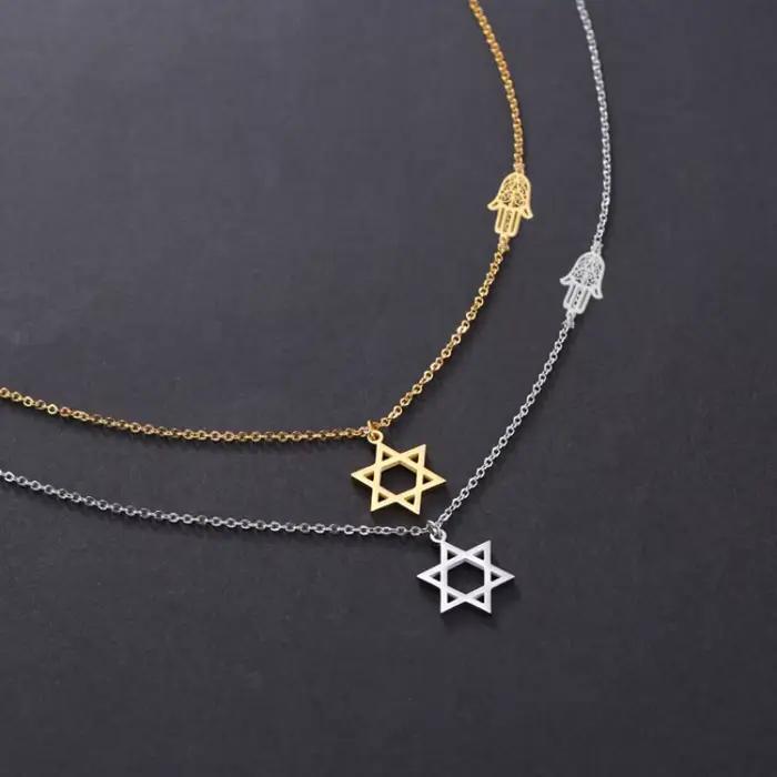 Collier personnalisé étoile de David Hamsa en acier inoxydable pour femmes et hommes, bijoux religieux, cadeaux pour occasions spéciales