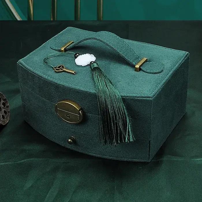 Boîte à bijoux en bois double couche avec doublure en velours pour rangement et protection de colliers et bijoux pour femmes occasions spéciales