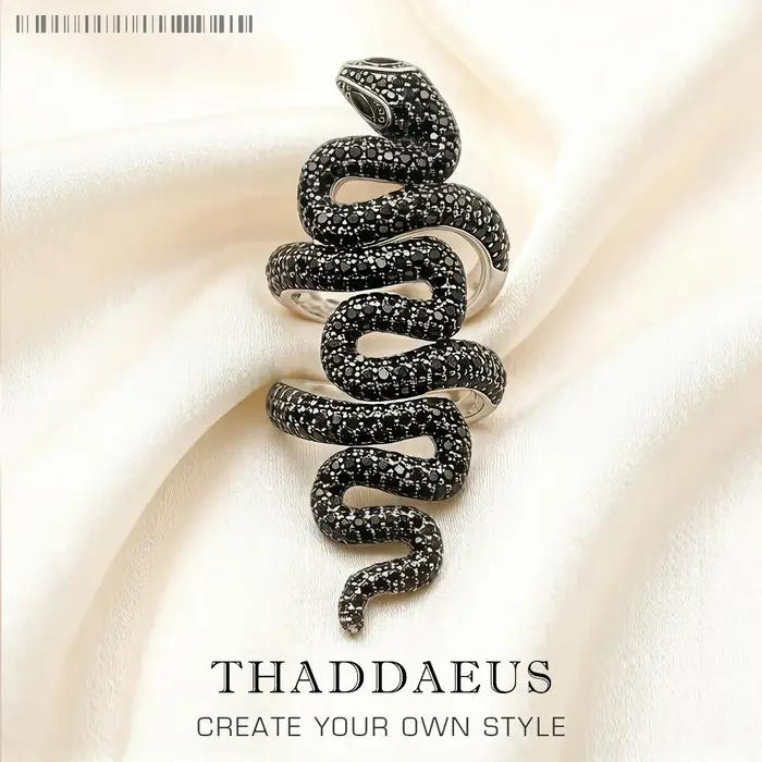 Bague serpent noire longue, Style européen, bijoux fins Vintage pour filles et femmes, cadeau en arg