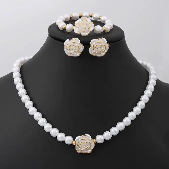 Ensemble de bijoux camélia élégant collier bracelet boucles doreilles romantique pour mariage occasions spéciales femmes