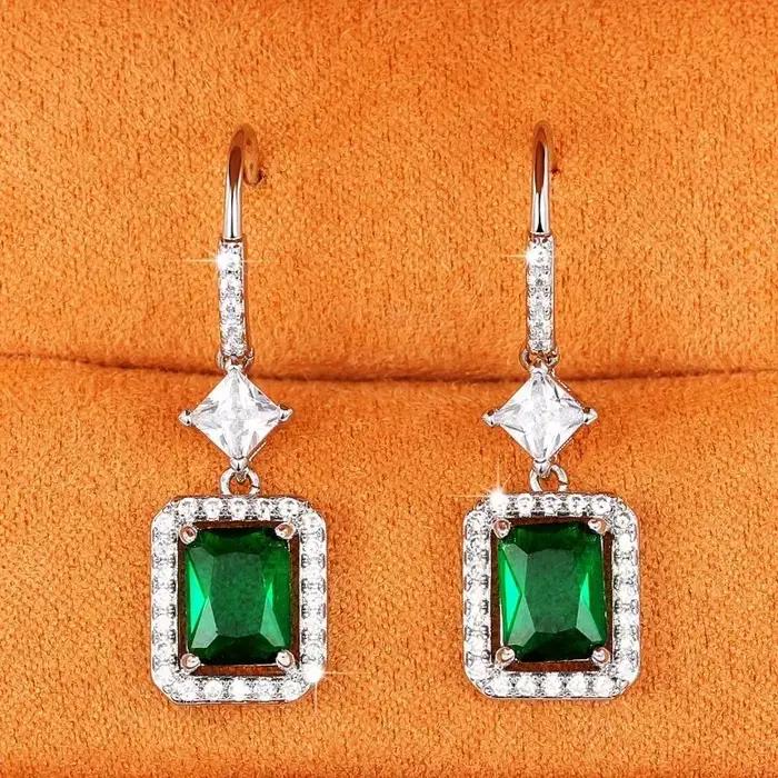 Boucles d'oreilles vintage en argent sterling zircon émeraude pour femmes occasions spéciales engagement party office valentin cadeau mariage