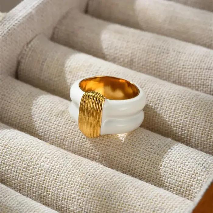 Bague large rétro en or noir et blanc pour femmes, bijoux de styliste européen, tendance de fête, Fr