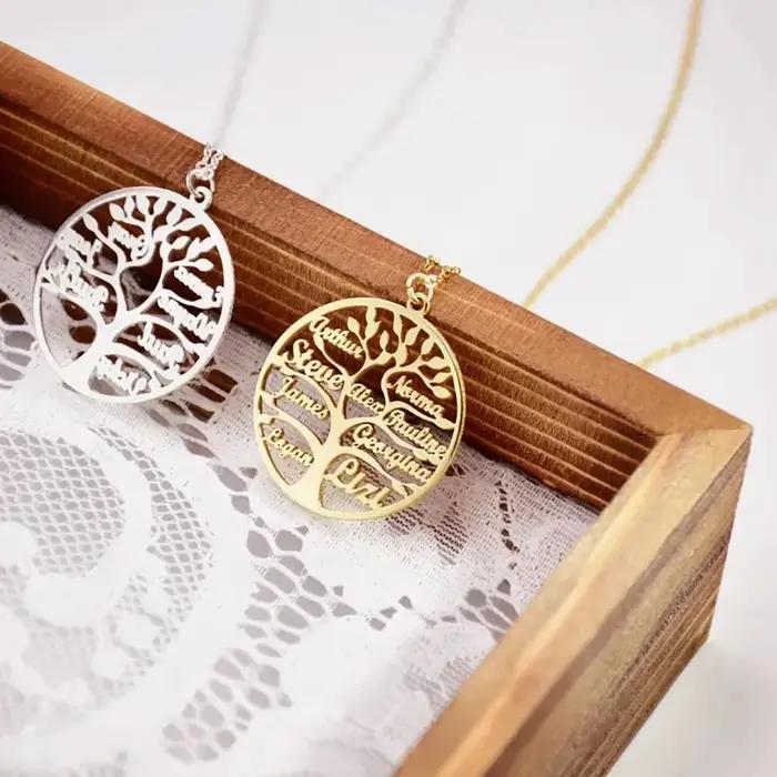 Collier Arbre de Vie Personnalisé avec Nom, Bijou en Acier Inoxydable, Cadeau Idéal pour Fête des Mères et Anniversaires