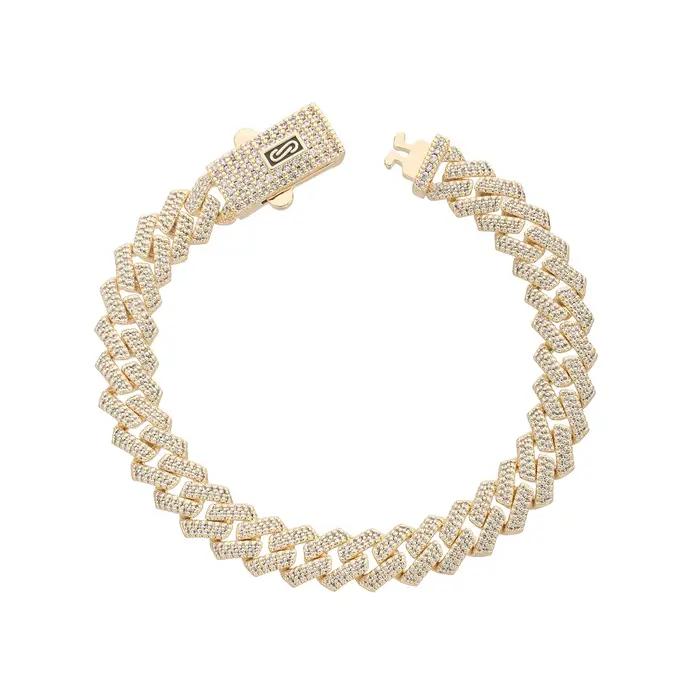 Bracelet plaqué or 14 carats entièrement serti de diamants et de zircone