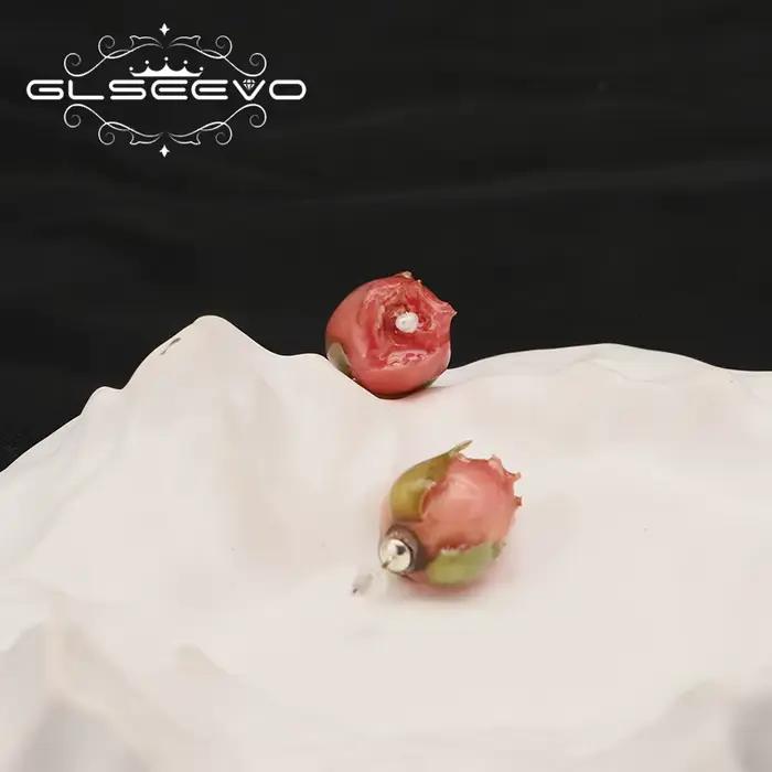 Boucles d'Oreilles en Perles Naturelles de Fleurs Roses pour Femme