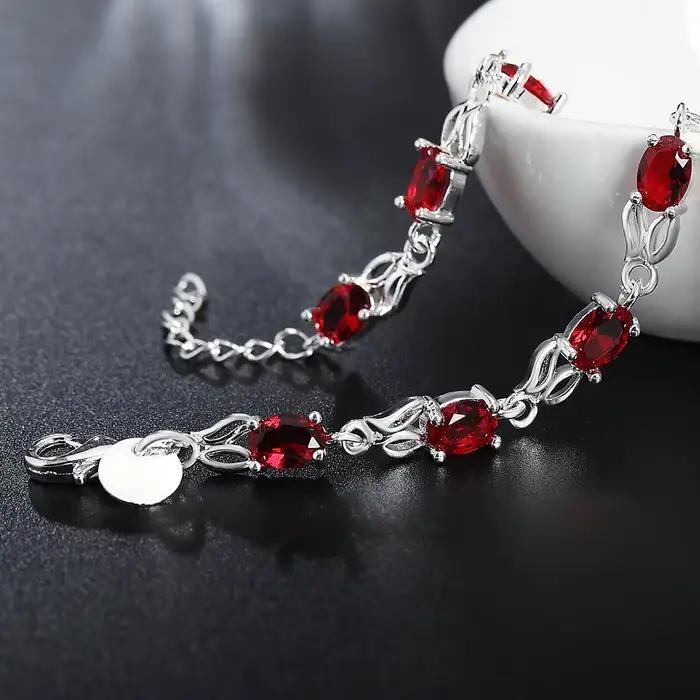 Bracelet de luxe en argent Sterling 925 avec cristaux rouges pour femmes