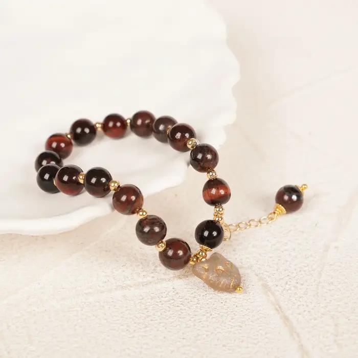 Bracelet en pierre synthétique semi-précieuse élastique perlée à la main avec perles de verre tchèque (6-015)