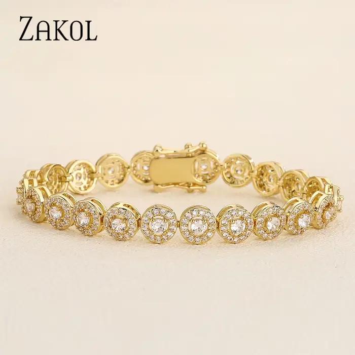 ZAKOL mode européenne et américaine ronde AAA Zircon Bracelet bracelets unisexe Style Punk Hip-hop bijoux