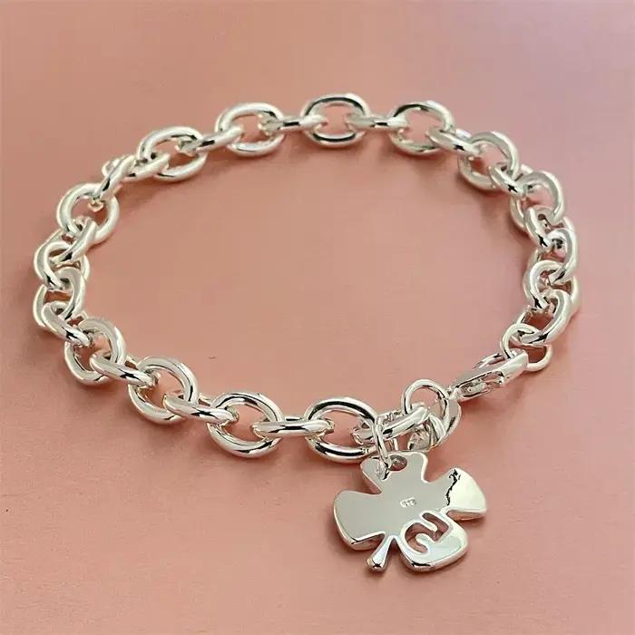 Bracelet trèfle à quatre feuilles en argent Sterling 925