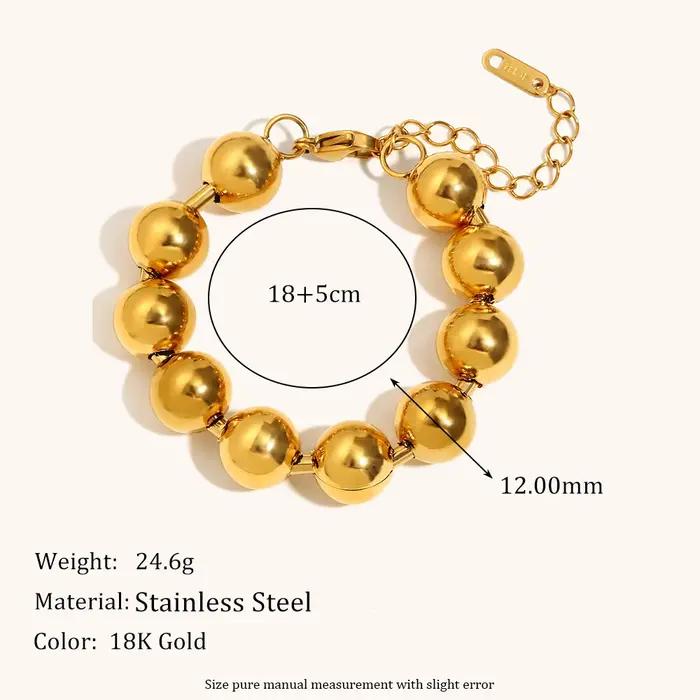 La Muses – Bracelet chaîne de perles rondes exagérées pour femmes, en acier inoxydable, plaqué or PVD 18K, bijoux étanches, cadeaux