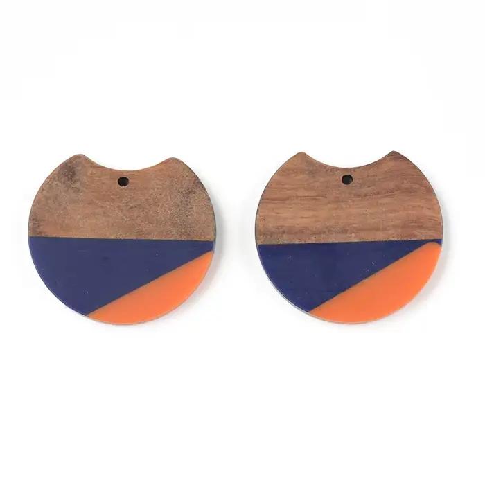 Boucles d'oreilles rondes coréennes pour femmes, bijoux de caractère, bois et résine, épissage de do