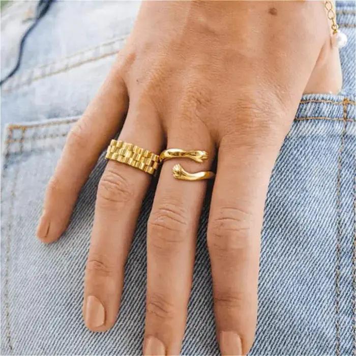 Bague ouverte réglable en acier inoxydable pour femmes