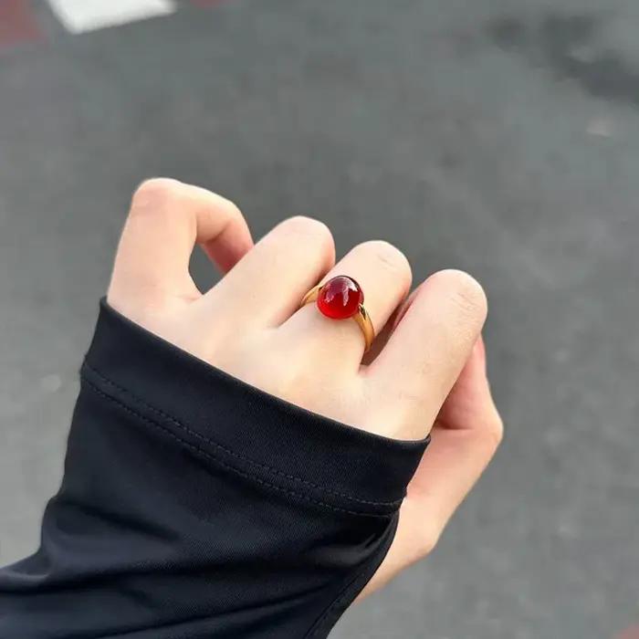 Bagues simples rétro en calcédoine naturelle rouge pour femmes