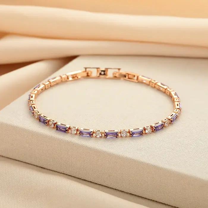 Bracelet en argent sterling 925 de luxe abordable avec cristaux violets et pierres précieuses