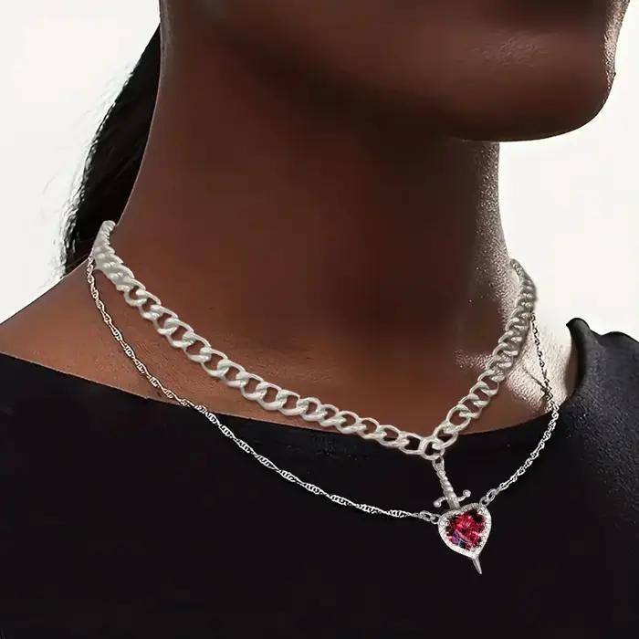 LATS 2 pièces peuvent être assemblés coeur et épée Zircon pendentif collier pour femmes hommes Couple argent plaqué or tour de cou chaîne bijoux