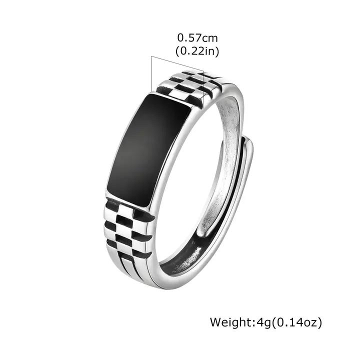 Bague rectangulaire noire pour hommes et garçons