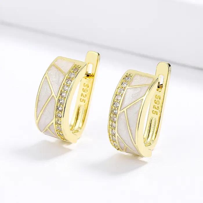 Boucles d'oreilles classiques blanches plaquées argent 925 pour femmes