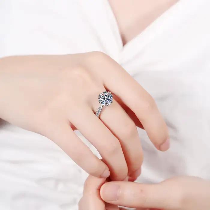 JoyceJelly – bague de luxe en argent Sterling S925, anneau en Moissanite de couleur D 3ct, Design classique à Six griffes, bijoux fins de mariage pour femmes