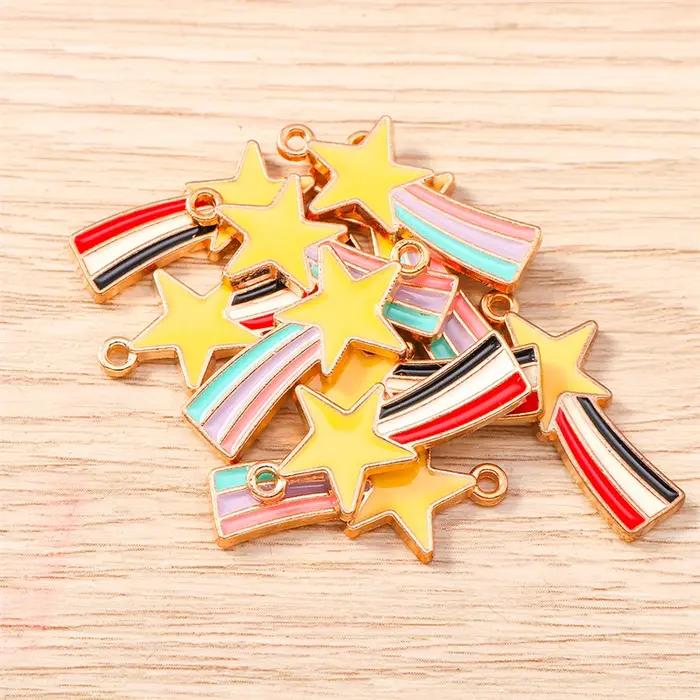 10 pièces 12x25mm mignon émail étoile arc-en-ciel breloques pendentifs pour la fabrication de boucles d'oreilles collier Bracelets bricolage artisanat résultats de bijoux