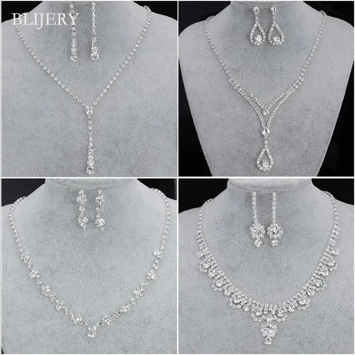 BLIJERY mode demoiselle d'honneur ensembles de bijoux de mariée pour les femmes strass cristal collier boucles