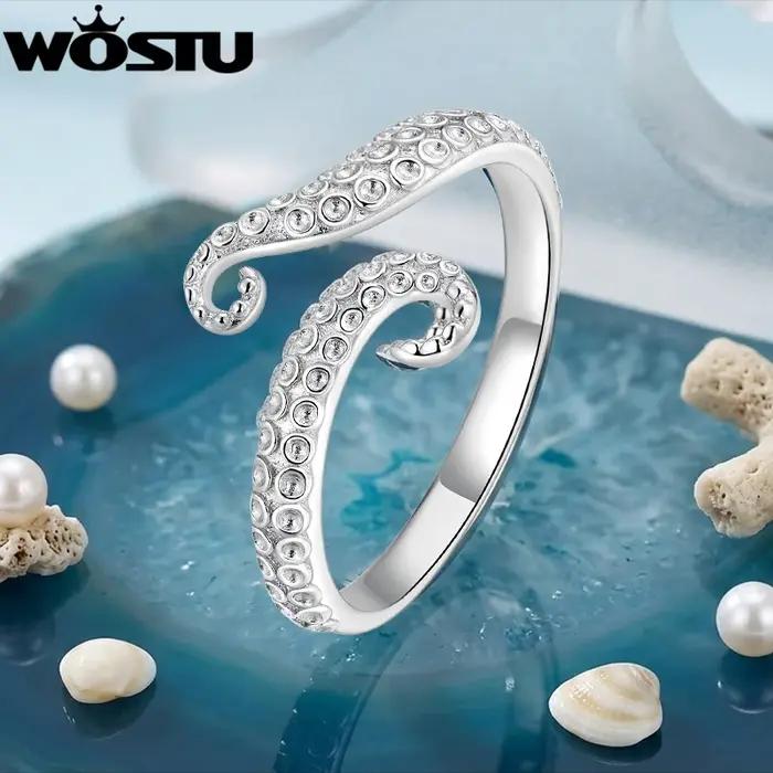WOSTU Bague ouverte en forme de cheval de mer arc-en-ciel pour femme