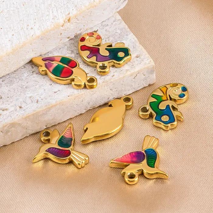Pendentifs Perroquet Caméléon Colibri En Acier Inoxydable Charms Serie Animale Pour Personnaliser Colliers Occasions Speciales