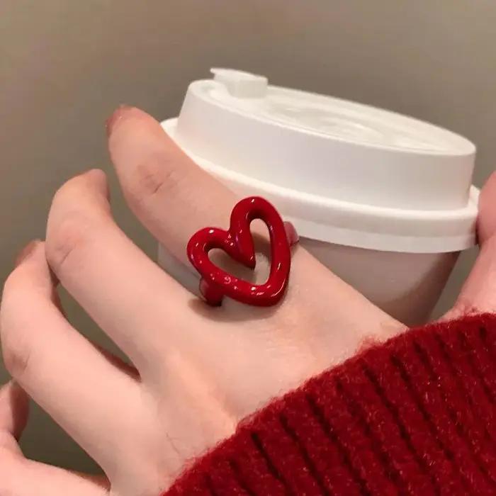 LATS – bague en forme de cœur en émail blanc et rouge pour femmes et filles
