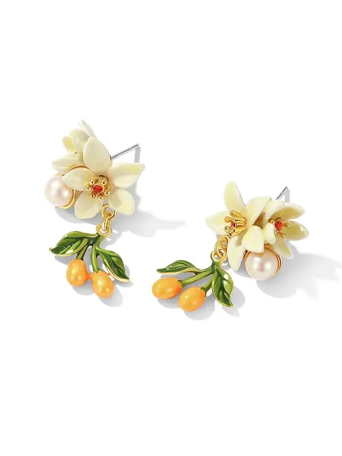 Boucle d'oreille en argent regardé 925 avec perle de raisin juteux pour femme, petit pendentif fleur