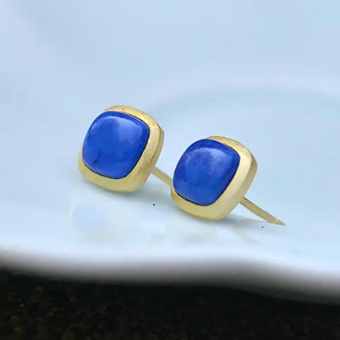 Boucles d'oreilles carrées classiques incrustées d'argent, Lapis naturel, créatives, élégantes, uniq