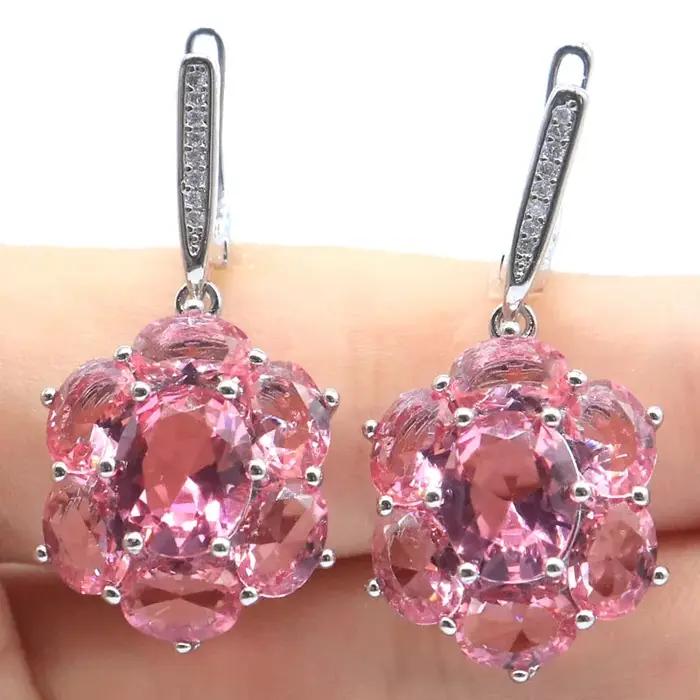 38x17mm Jzaza London Topaze bleue Kunzite Morganite Tanzanite améthyste Rhodolite grenat CZ bijoux fins pour femmes boucles d'oreilles en argent