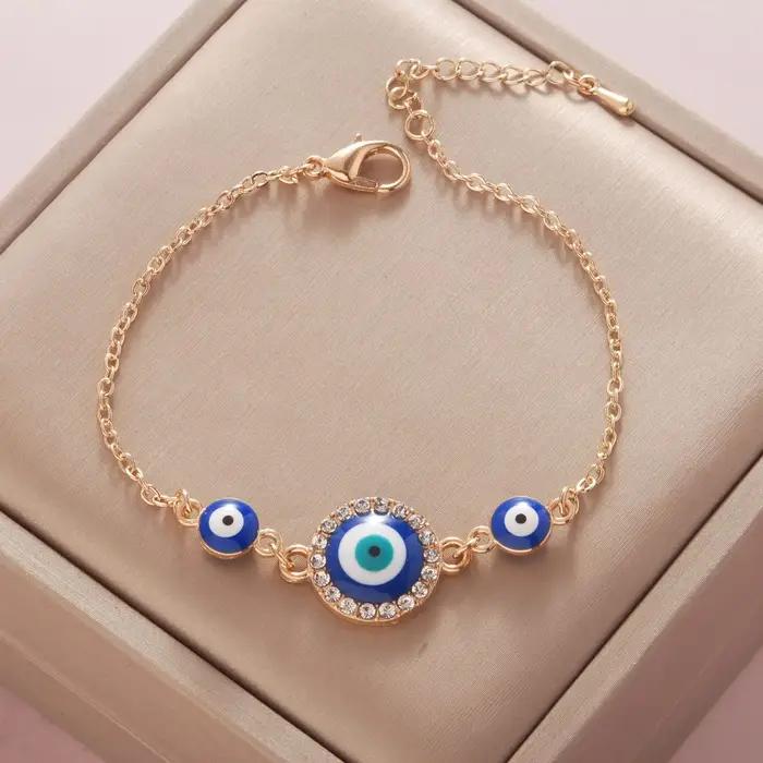 YILUOCD bohème ovale bleu mauvais œil Bracelet pour femmes 18k plaqué or arbre de vie chaîne Bracelets nouveaux bijoux de prière