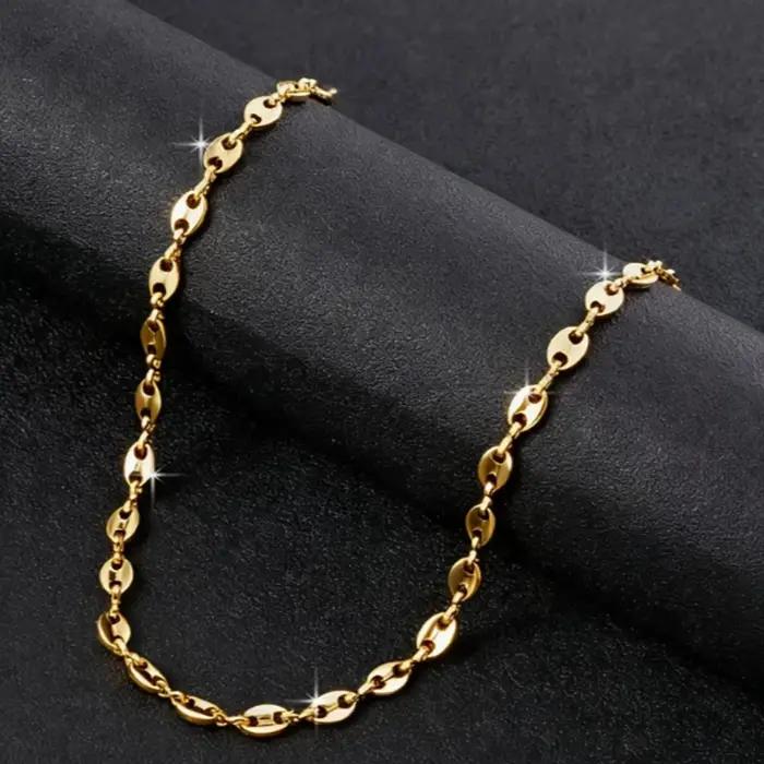 Collier chaîne en acier inoxydable style hip-hop motif grain de café