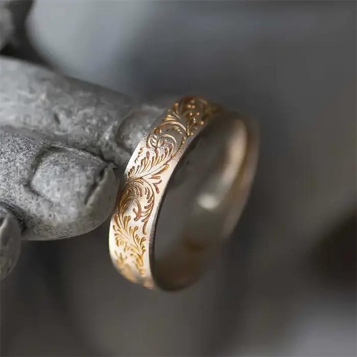 ChimGolden-Bague Fleur Lignes pour Femme