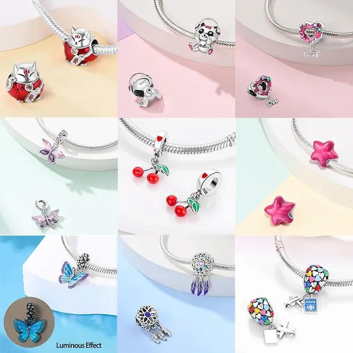 Fit Qikaola 925 Bracelets originaux bleu Zircon hibou lumineux tortue de mer poulpe 925 argent breloques perles bricolage anniversaire bijoux cadeau