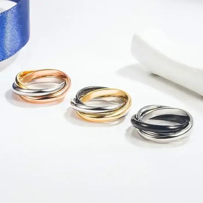 Bague Trinité Classique en Argent Sterling 925 avec Séparation de Couleurs