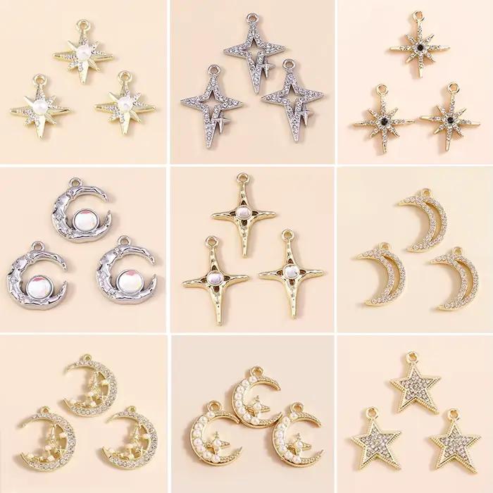 Leslie 5 pièces exquis or argent couleur cristal croissant de lune étoiles breloques pour boucles d'oreilles Bracelet collier bijoux à bricoler soi-même pendentifs